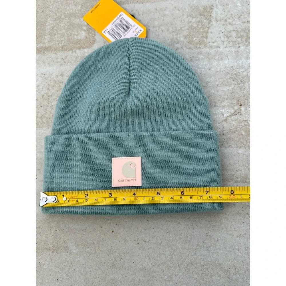 Carhartt Kids Knit A18 Rubber Patch Beanie Beanie Hat In Pantina New With Tags - Picture 7 of 8